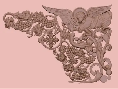 church altar covered with a vine cross and an angelic relief 3D model