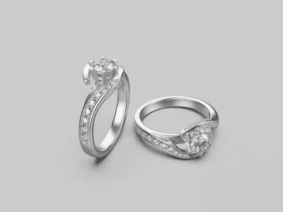 Twisted solitaire ring  in 2 styles and 20 sizes 3D print model