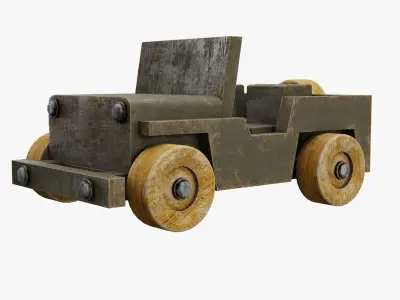 Old wooden painted toy jeep 3D model