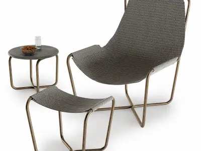 Sling set lounge chair with fabric and metal frame 3D model