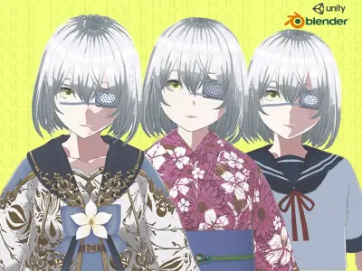 Eyepatch Girl 4 Outfit Bundle 3D Model Collection