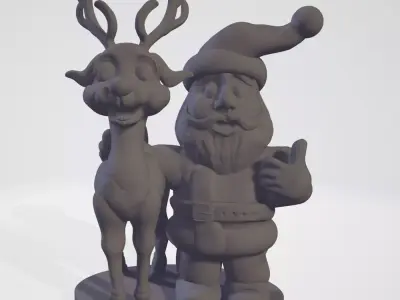 3D Printable  Funny Santa Claus with Deer - Christmas decoration 3D print model