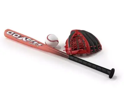 Baseball Elements Bat Ball Glove 3D model