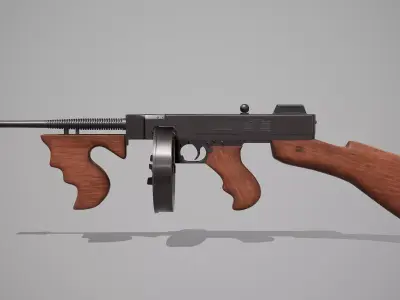 Thompson submachine gun Low-poly 3D model