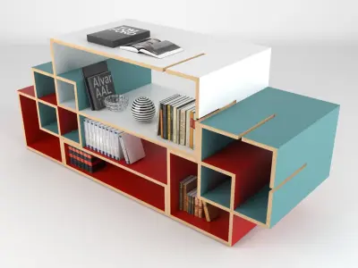 Dresser 4 bookcase with bookshelves 3D model
