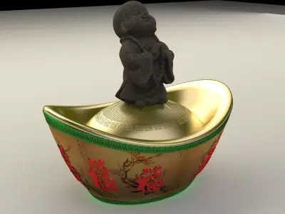 Chinese monk kid with yuan bao 3D model