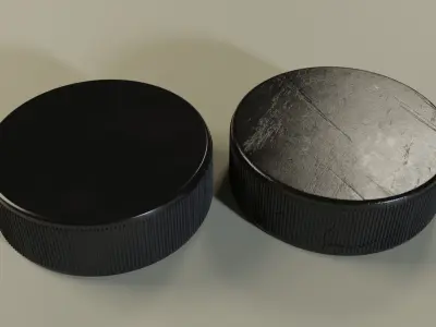 Collection of hockey sticks and pucks with procedural materials  Low-poly 3D model