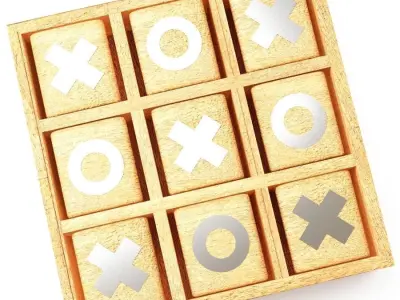 Studio Rustic Mango Wood and Aluminum Tic Tac Toe Decorative Box 3D model