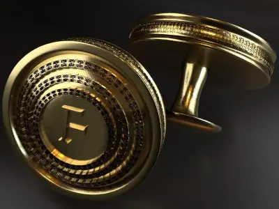 Luxury Cufflink with alphabet F 3D print model