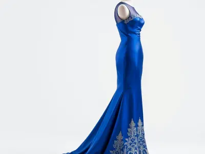 Regal Evening Gown Model Pack with Mermaid Flare Low-poly 3D model