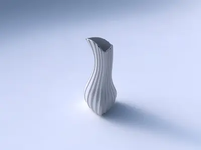 Vase puffy bent triangle with smooth vertical ribbons   3D print model