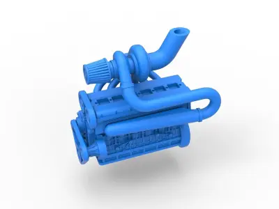 Turbo straight-six engine Scale 1 to 25 3D print model