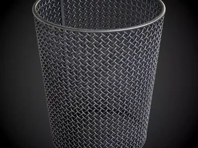 Round Steel Wire Mesh WasteBasket PBR 3D model
