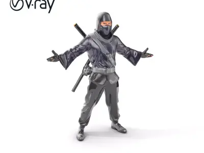 Stealthy Ninja Warrior D Character Model with Dual Swords Low-poly 3D model