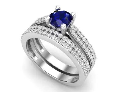 AV 693 Diamond Bridal Engagement Ring With Matching Band 3D print model