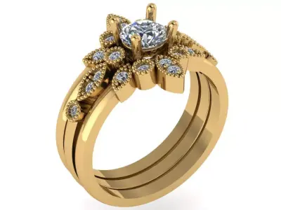 Marquise round solitaire with jacket matching bands  3D print model