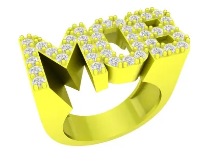 Luxury Initial Letter Pave Diamond Ring for Men 3D Model 4346 3D print model