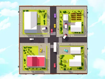 Cartoon Low Poly City Suburbs Low-poly 3D model