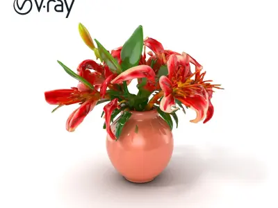 Vibrant Lilies Ceramic Vase model pack Low-poly 3D model