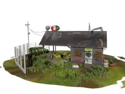 Abandoned Petrol Station Low-poly 3D model