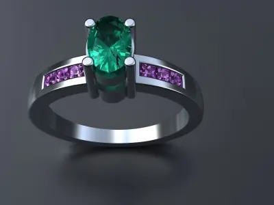 Oval Gemstone Ring Ladies Size 7 Gold Platinum Jewelry 3D print model