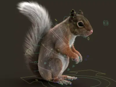 Brown Squirrel Fur Rigged 3D model