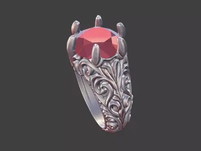 antique style scrollwork ring gemstones 3D print model