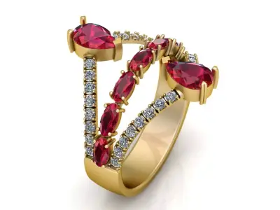 Elegant Ruby Diamond Split-Shank Gold Ring   3D print model