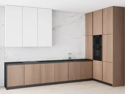 107 modern kitchen 04 minimal white wood marble 3D model