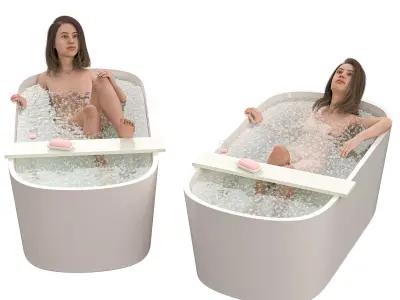 Woman in Bathtub - Relaxation Scene with Wine and Bubbles Low-poly 3D model