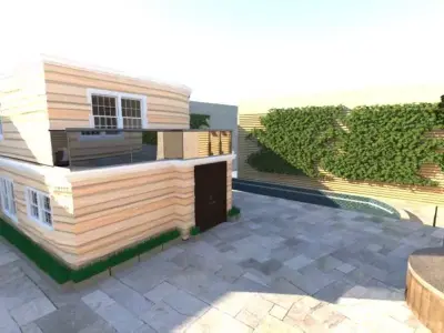 chalet house with pool in backyard 3D print model
