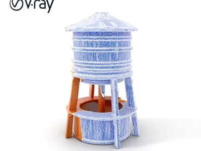 Wooden Water Tower Model Pack for Interactive Use Low-poly 3D model