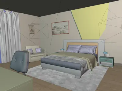 Hotel Room - Bedroom - Bed Room -- Arm Chair - Nightstand - TV 3D model