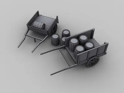 Wooden Cart Pack Low-poly 3D model
