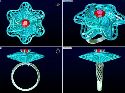  Mesh flower ring - Italian rings - Womens Rings - N6438 3D print model