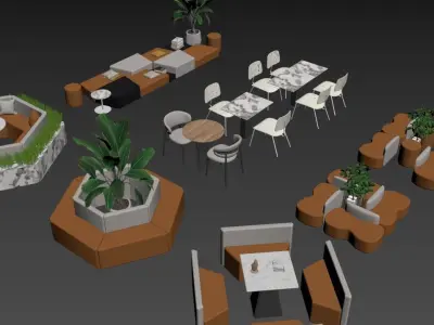 Coffee Lounge Seating Group Furniture Low-poly 3D model