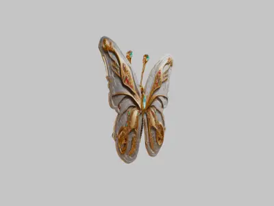 Magical Steampunk Flying Moth with Crystals Low-poly 3D model