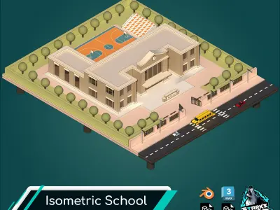 Isometric School  Low-poly 3D model
