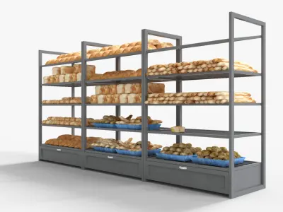 Supermarket Bread Shelve Low-poly 3D model
