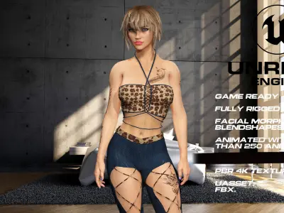 Tattoo girl full rigged - game ready - animated Low-poly 3D model