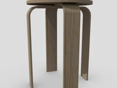 Stool round wooden table with two legs Low-poly 3D model