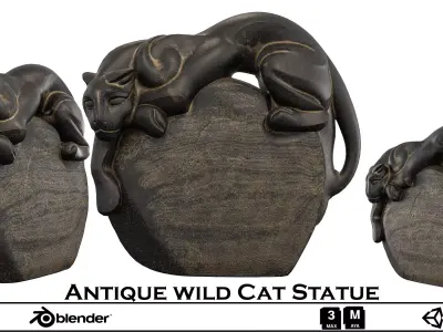 Antique Wild Cat Statue - Bronze Sculpture 3D Model 3D model