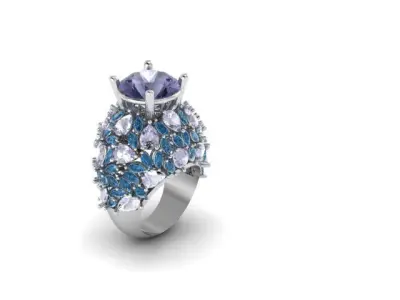 luxury silver ring with 118 minimalist round gems 3D print model