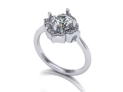 Round Diamond Ring with Custom Halo Engagement Ring  3D print model