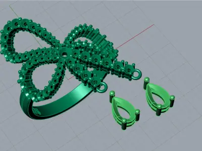 Luxury rose gold bow tie ring with diamonds rubies model jr00110 3D print model