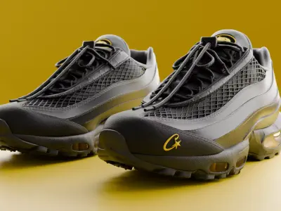 Corteiz x Nike Air Max 95 Black and Yellow colorway 3D model