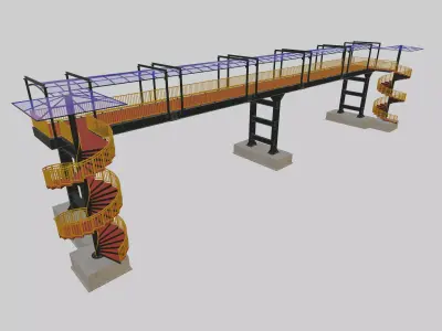 Steel Pedestrian Bridge-Spiral Stair-Straight Type-14 3D model