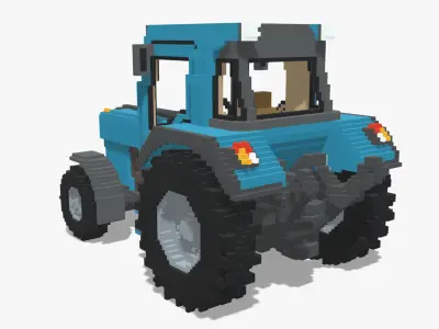 Voxel Tractor Low-poly 3D model