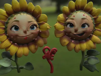 Cute Sunflower Couple 3D model