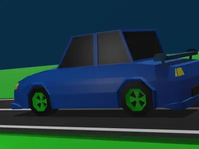 A lowpoly blue sport car ready to race Low-poly 3D model